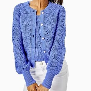 Lilly Pulitzer Zabrina Sweater S Purple Clematis Pearl Button Crochet Cardigan